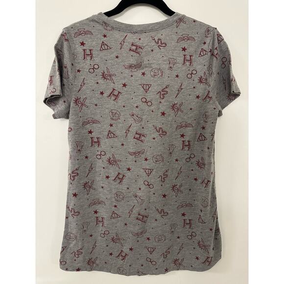 Harry Potter Gray Medium Short Sleeve Tee Iconic Symbols Gryffindor Slytherin - Picture 2 of 4